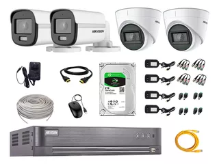 Cámaras Seguridad Kit 4 Hikvision 5mp Colorvu Noche + 2tb