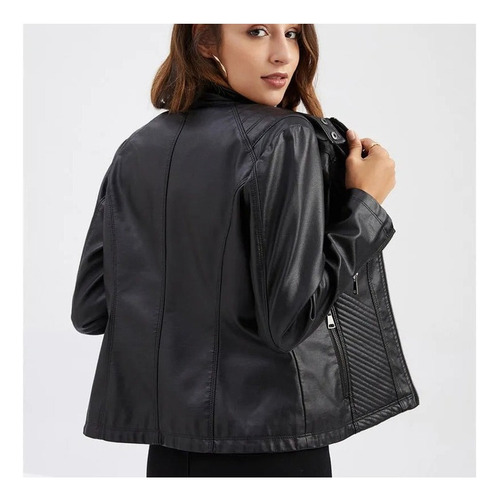 Chaqueta De Cuero Casual Para Mujer Con Cuello Alto, Abrigo