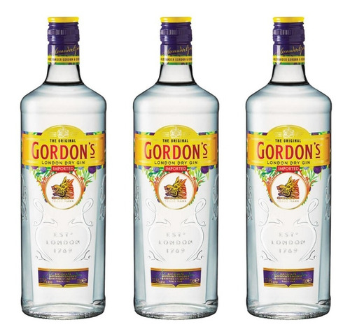 Gin Gordons 700ml London Dry X3 Unidades Zetta Bebidas