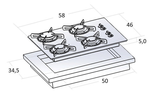 Kit Forno Prof. Embutir 45l + Cooktop 4 Boca Preto Safanelli
