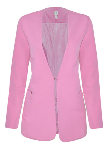 Blazer Mujer Saco Largo Sin Solapa Broche Frontal 