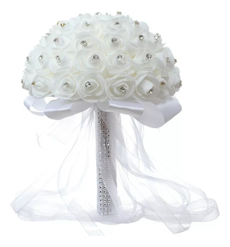 Ramo De Novia Blanco Artificial De Cristal Rosa