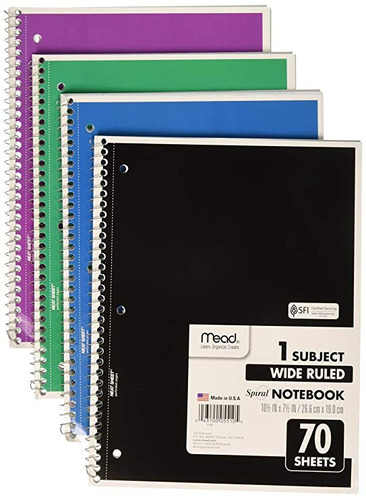 Mead Cuaderno Con Espiral 1-sujeto, 70-count, Con Líneas Anc