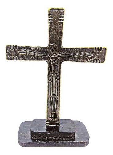 Cruz Metal Mesa Crucifixo Pequeno Moderno 13cm Cor Bronze