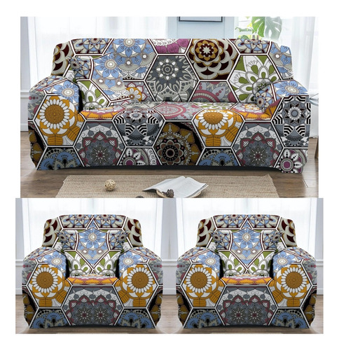 Juego De 3 Funda Cubre Sillón,3+1+1 Multicolor De Flores Tf