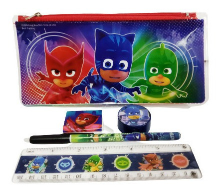 Pj Masks Set Escolar  Cartuchera Sobre , Lapiz,regla 5 Pzs 