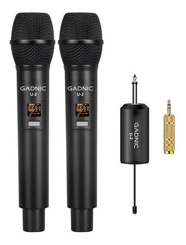 Set Microfono Inalambrico Gadnic X2 Canales Uhf Profesional Color Negro
