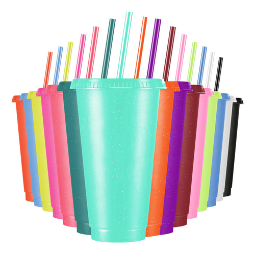 Vasos Reutilizables De 24 Oz Con Tapa Y Popote, 15 Piezas Color 15 Colores