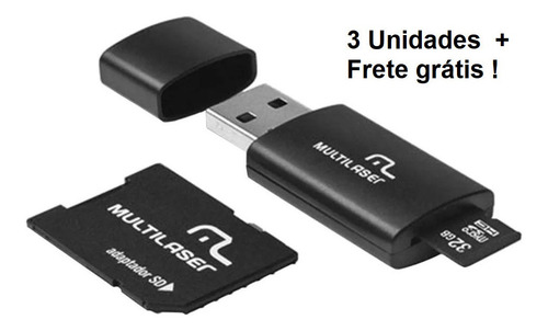 3 Cartão De Memória Multilaser Com Adaptador Sd 32gb