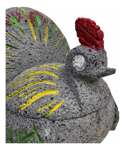 Molcajete De Piedra Volcánica En Forma De Gallina 30cm