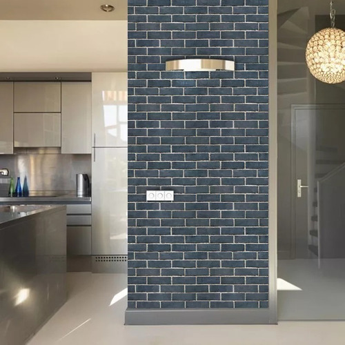 Imagen 5 de 5 de Papel Tapiz Ladrillos Azul Piedra Adhesivo Pared