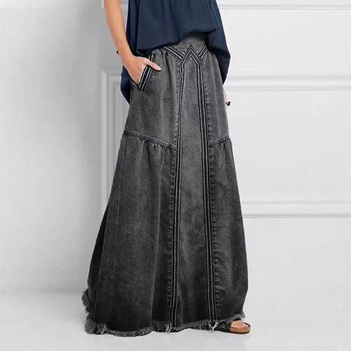 Falda Vaquera Elástica De Talla Grande Para Mujer (con Boton