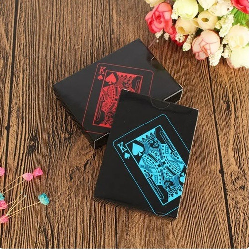 Set De 2 Barajas Cartas Plastico + Barajador Automático Reverso Negro Idioma Español Personaje Sin Personaje