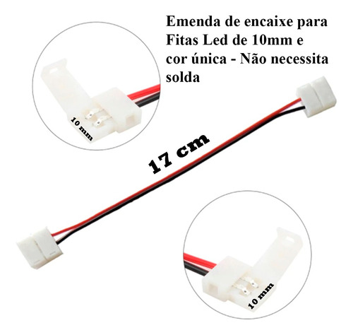10 Emendas Jumper Conector 2 Vias Para Fita Led 10mm 5050