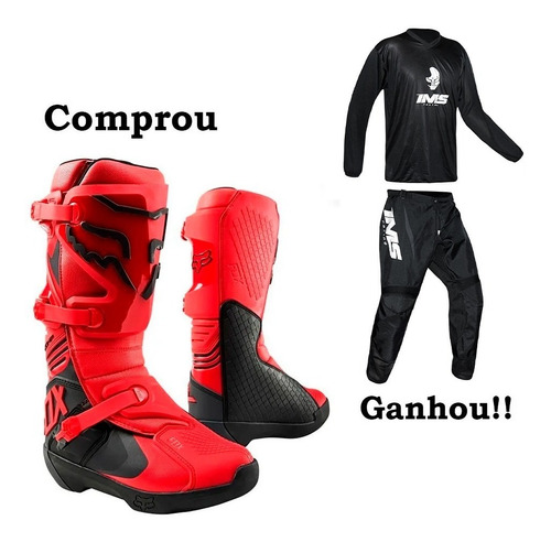 Bota Fox Comp 2021 Vermelha + Conjunto Ims Mx Preto Novo