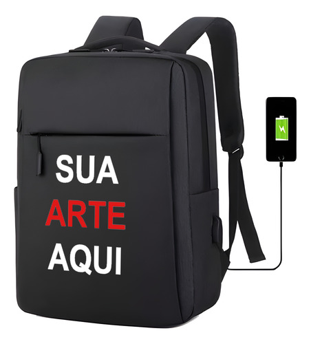 Kit 10 Mochilas Notebook Personalizadas Com Logo Empresa Usb Preto Lisa