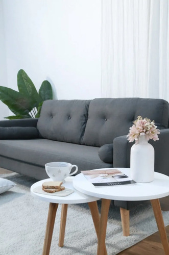Imagen 3 de 10 de Sillon Brett Sofa 3 Cuerpos Lino Y Madera Nórdico