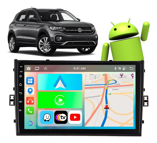 Kit Multimidia Android 9pol T-cross 18 19 20 21 22 Carplay