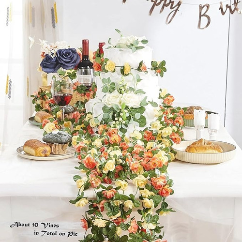 5pcs Guia Enredadera Con Rosas Artificial Decoración Flores