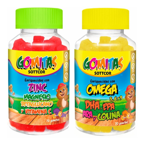 Pack Zinc 100g + Omega 100g Para Niños Gomitas Sottcor