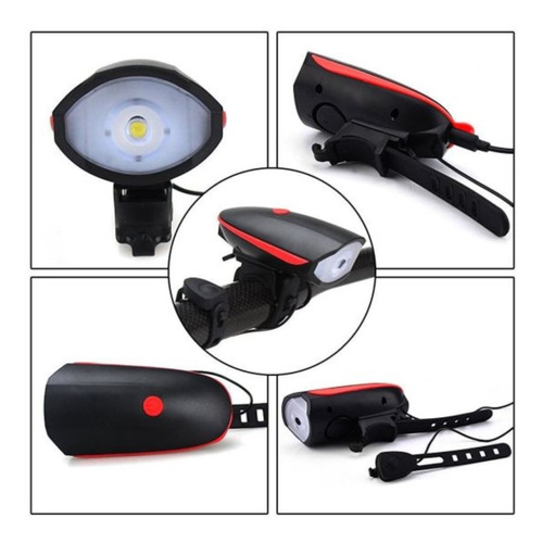 Imagen 6 de 9 de Luz Para Bicicleta Led Con Bocina Potente Recargable Usb