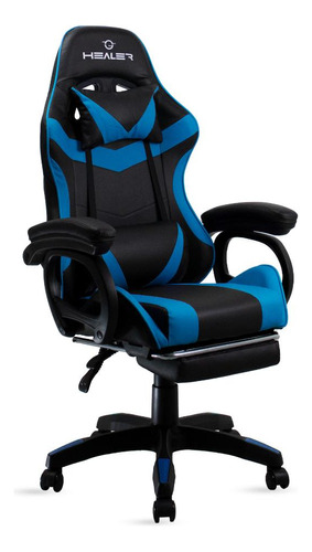 Cadeira Gamer Azul/preto Healer Level Reclina Com Apoio Pés