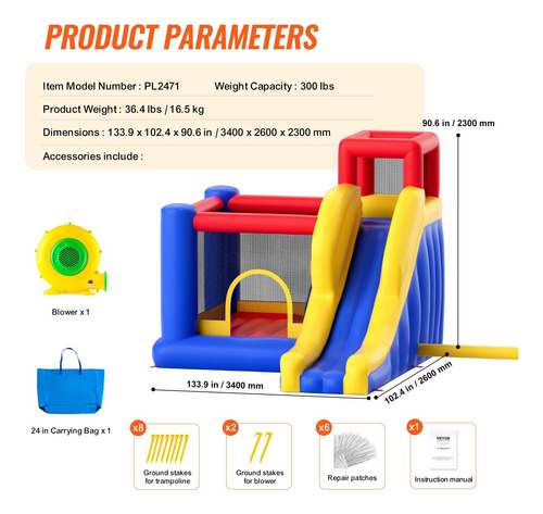 Trampolín Brincolín Inflable Niños 3.4 X 2.6 Mts Msi