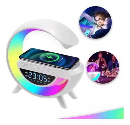 Caixa De Som Luminária Rgb Bluetooth Relógio Despertador Cor Branco 110v/220v