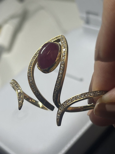 Anel Duplo Em Ouro Amarelo 18k Com Diamantes E Rubelita (Usado)
