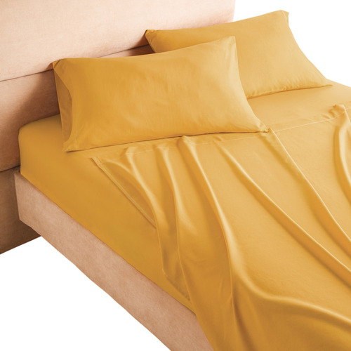 Juego Sábanas King Size Suavitec Plus Concord Color Mostaza Diseño De La Tela Liso