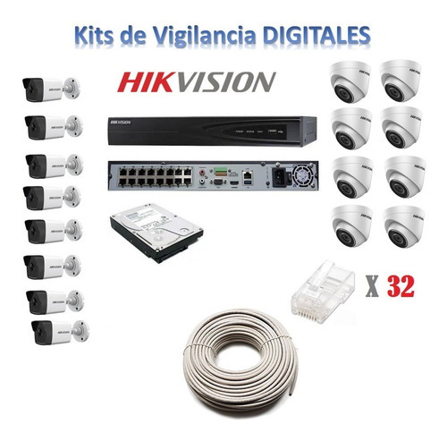 Sistema De Seguridad Nvr Hikvision 16 Cámaras Digitales 1tb