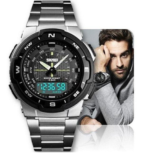 Reloj Skmei 1370 Sport Silver Anadigi de acero inoxidable para hombre