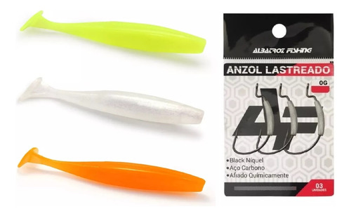 Kit Slow Shad 9cm Monster 3x + 3 Anzol Lastreado Albatroz