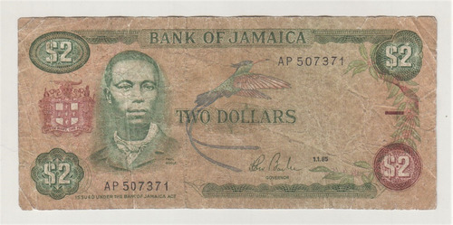 Billete Jamaica 2 Dólares 1985 Pk69 (c85)