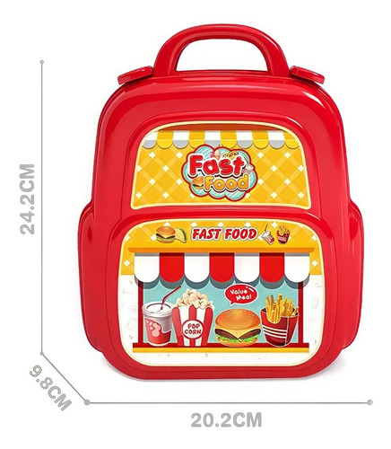 Maleta Fast Food De Brinquedo 3 Em 1 Mochila 29 Peças