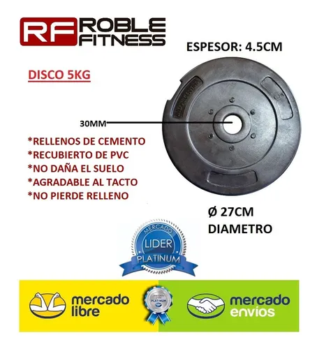 Disco Pesas 5 Kg Mancuerna Barra 30mm Pvc No Raya Calidad