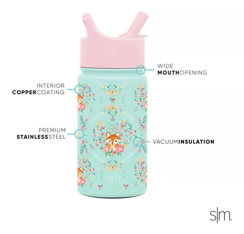 Simple Modern - Botella de agua infantil con tapa con pajilla, vaso térmico  de acero inoxidable reutilizable, para niños pequeños y niñas, Colección