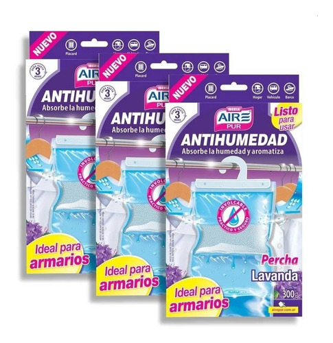 Antihumedad Percha Perfumada Lavanda Aire Pur  3 Unidades