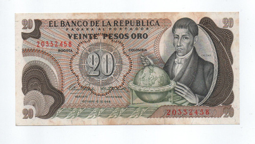 Billete De Colombia 20 Pesos 1966
