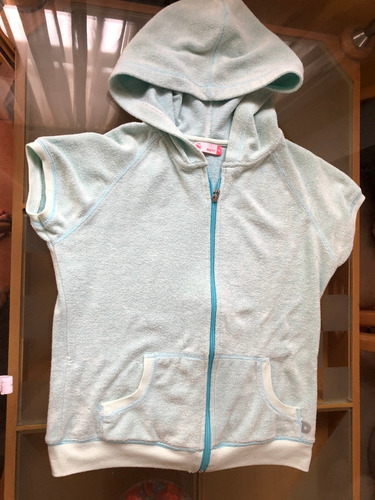 Campera Manga Corta Con Capucha Celeste Talle S 100% Algodon