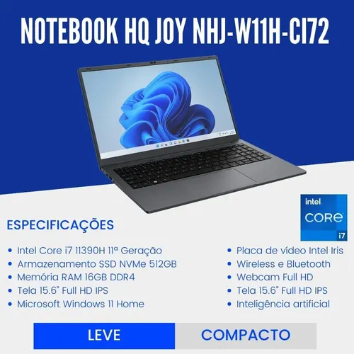Notebook Hq Joy, Intel Core I7 Win 11 Cinza Nhj-w11h-ci72