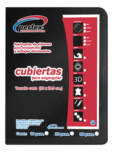 Perfex Cubierta Para Encuadernar Econopiel Negro T/c 50 Pzas