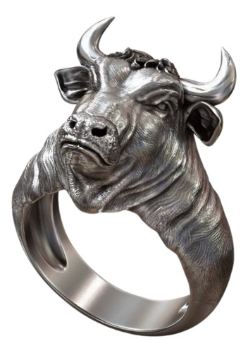Anillo Hombre Cabeza De Toro Tauro Con Cuernos Plata 925
