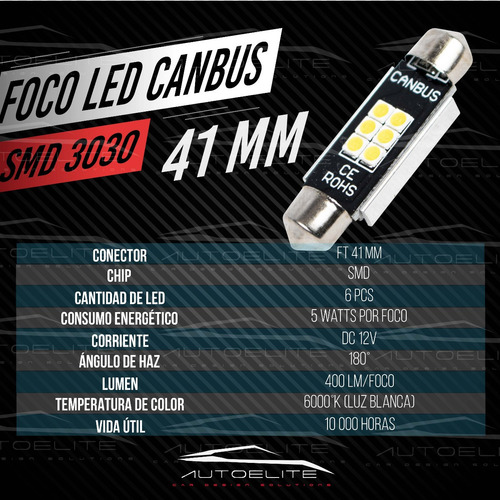 Imagen 8 de 10 de Foco Led Luz Interior Placa Ft 41 Mm Canbus Super Potentes