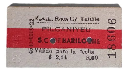 Boleto De Tren Estación Pulcaniyeu A Bariloche (Usado)