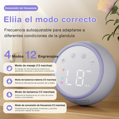 Extractor de Leche Eléctrico Portátil Dr.Isla Manos Libres 4 Modos 12 Niveles Luz Nocturna Silicona Alimentaria Color Purpura