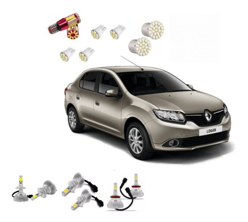 Kit Lampada Led + Farol E Milha Super Led Renault Logan