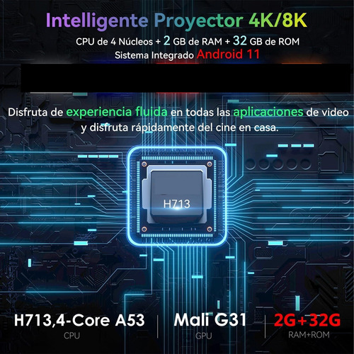 Mini Proyector Portátil 4k, Enfoque Automático Y Corrección