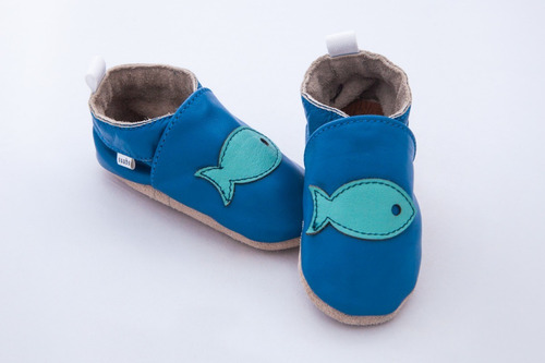 Imagen 5 de 9 de Suabs, Pez Azul. Pantuflas De Piel Para Niño.