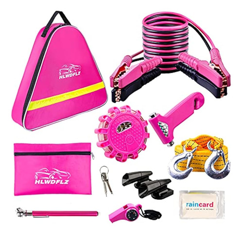 Hlwdflz Car Emergency Kit, Pink Roadside Assistance Kit Con 